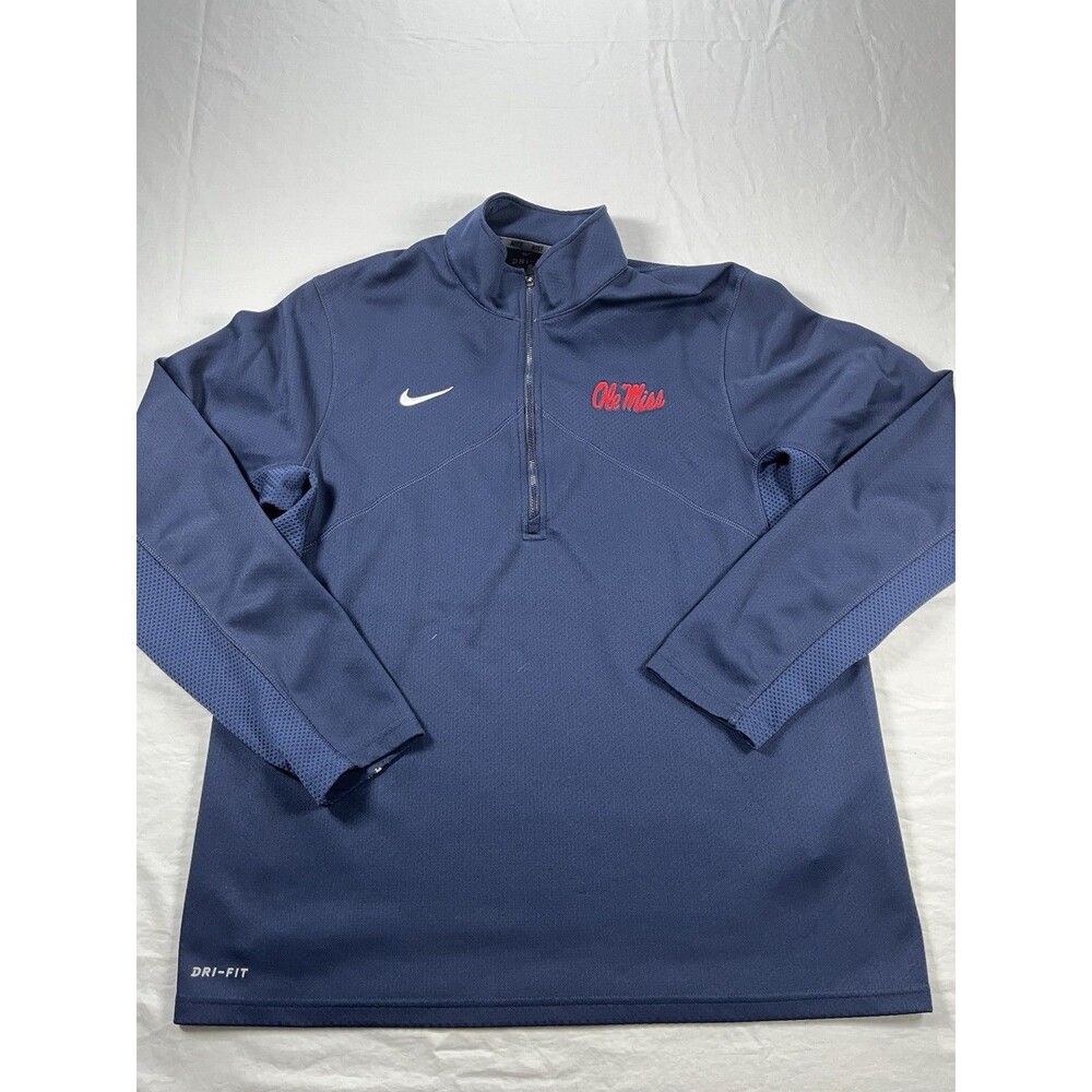 Nike Ole Miss Rebels Sweatshirt Shirt Men Large Navy Blue Dri Fit 1/4 Zip Top